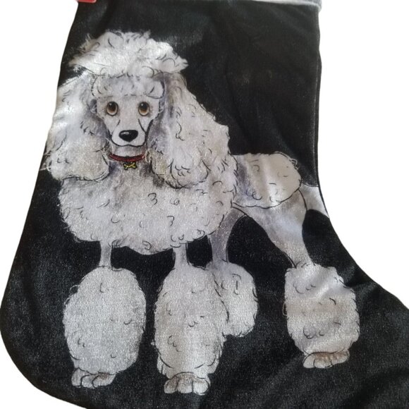 Poodle Dog Christmas Stocking Black Velour Furry Christmas Buffalo Plaid Cuff - Picture 3 of 7